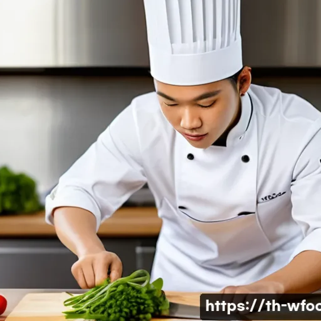 양식조리 자격증 시험 일정 2025 - A professional Thai culinary student in a modern kitchen classroom, wearing a clean white chef’s uni...