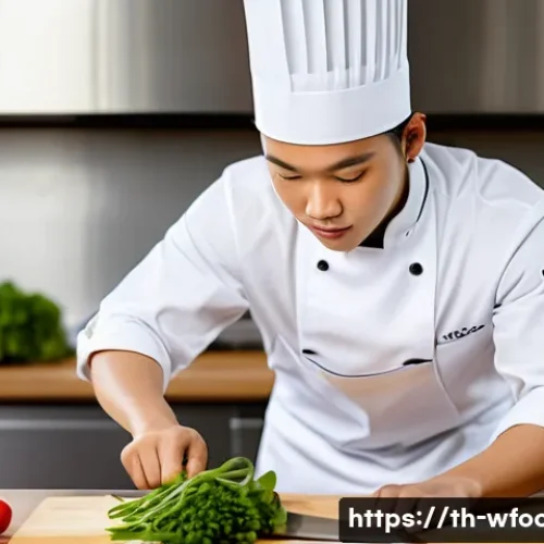 양식조리 자격증 시험 일정 2025 - A professional Thai culinary student in a modern kitchen classroom, wearing a clean white chef’s uni...
